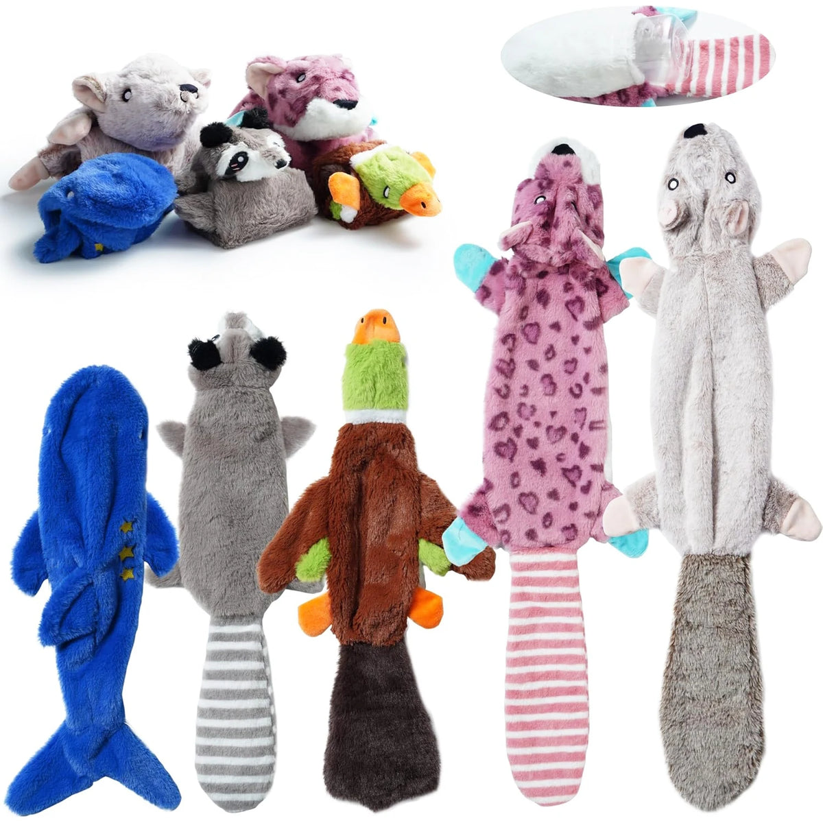 Squeaky Dog Toys No Stuffing, Crinkle Plush Puppy Toys for Small Medium Large Dogs, Interactive Boredom Toys