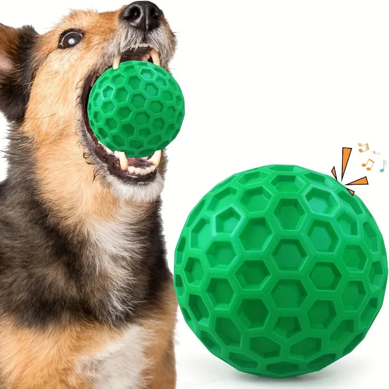 Durable Rubber Dog Chew Ball, Squeaky Toy for Aggressive Chewers, Beef Flavor