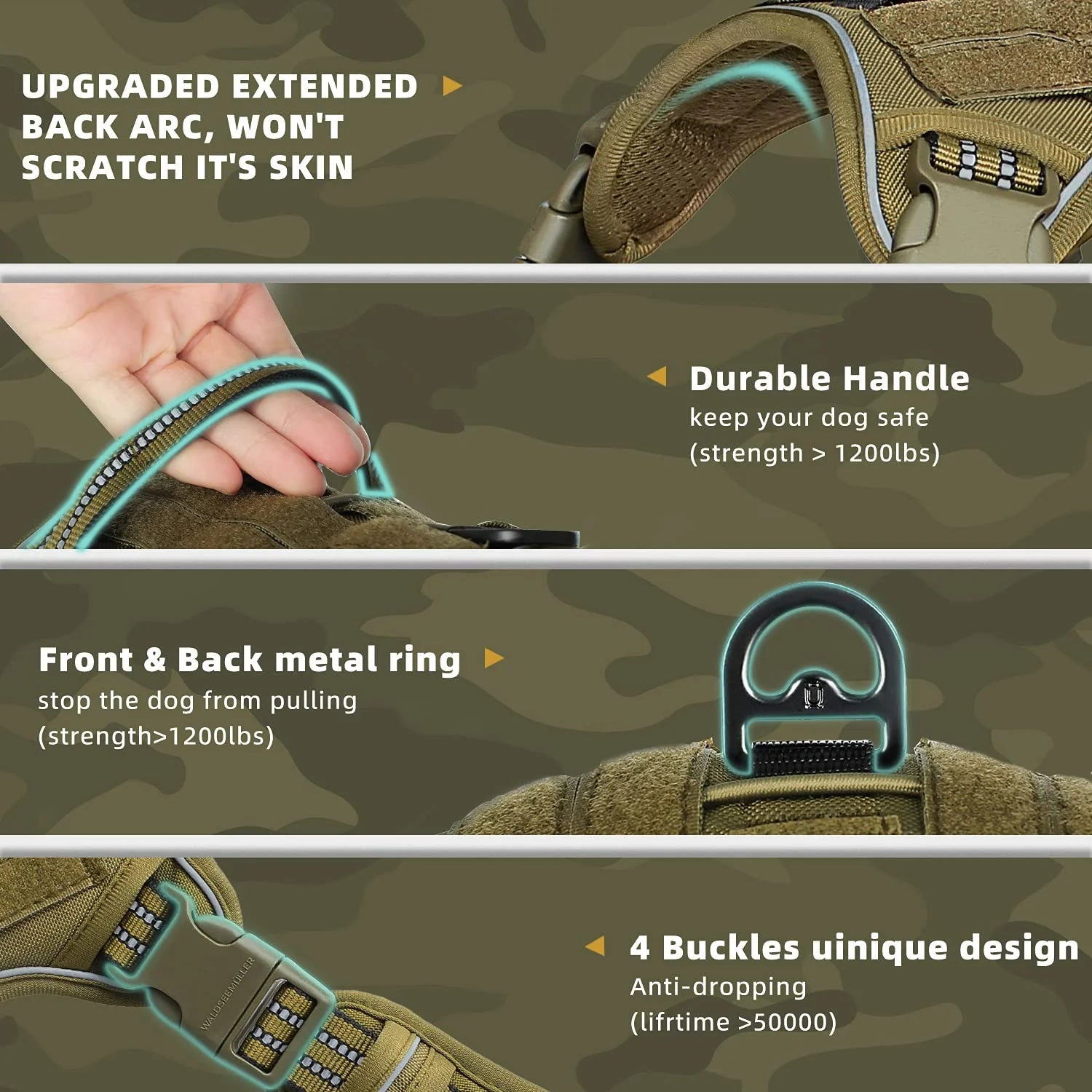 Tactical Dog Harness – No Pull Adjustable MOLLE Vest for Medium & Large Dogs