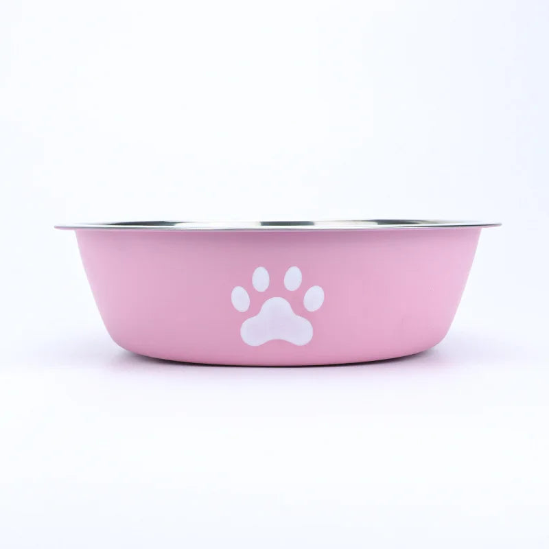 Stainless Steel Dog Bowl with Paw Print Design – Anti-Slip Silicone Base, Cat & Dog Feeding/Water Bowl