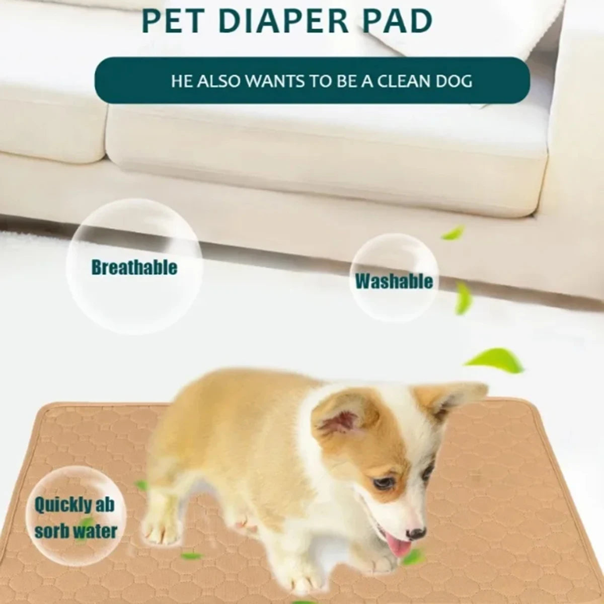 Reusable Washable Pet Pee Pad - Waterproof Absorbent Mat for Dogs - Car Seat, Floor & Sofa Protector