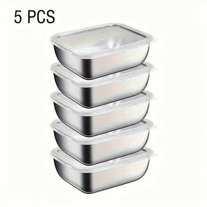 5-Piece Stainless Steel Food Storage Container Set | Stackable Meal Prep Lunch Boxes