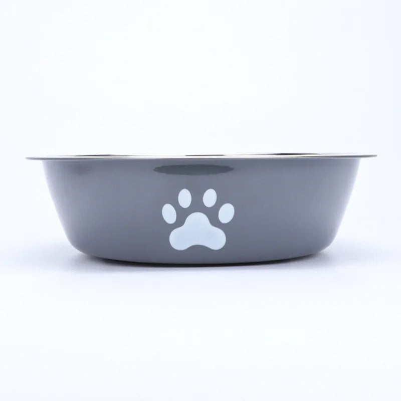 Stainless Steel Dog Bowl with Paw Print Design – Anti-Slip Silicone Base, Cat & Dog Feeding/Water Bowl