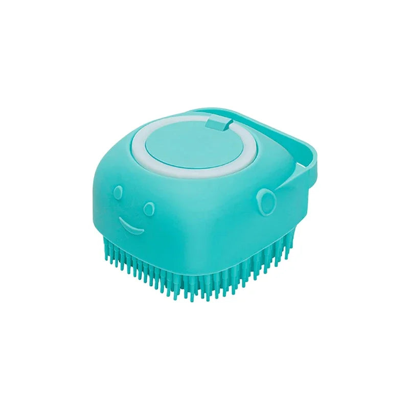 2-in-1 Pet Massage & Shower Brush – Soft Silicone Bristles with Shampoo Dispenser for Dogs
