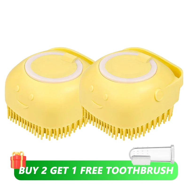 2-in-1 Pet Massage & Shower Brush – Soft Silicone Bristles with Shampoo Dispenser for Dogs