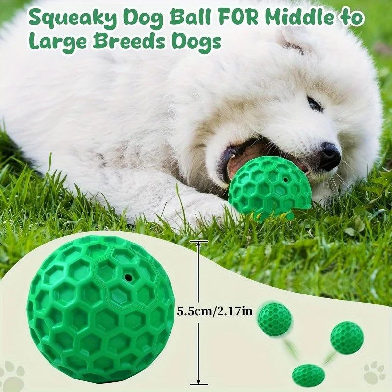 Durable Rubber Dog Chew Ball, Squeaky Toy for Aggressive Chewers, Beef Flavor