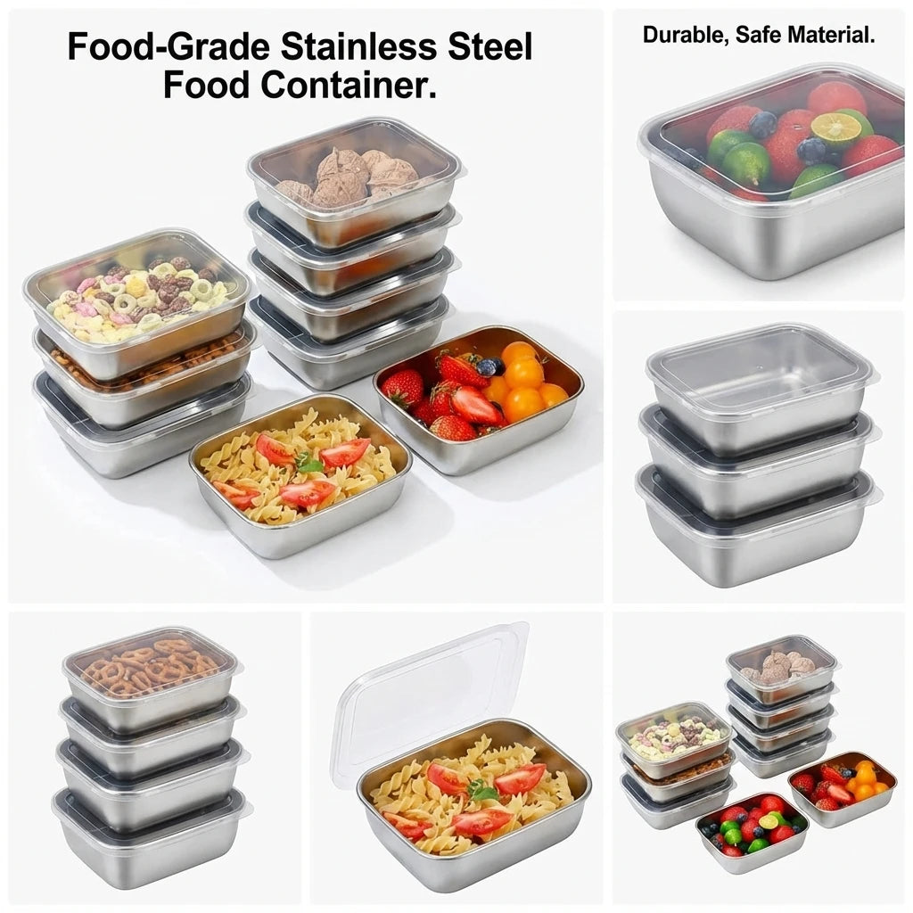 5-Piece Stainless Steel Food Storage Container Set | Stackable Meal Prep Lunch Boxes