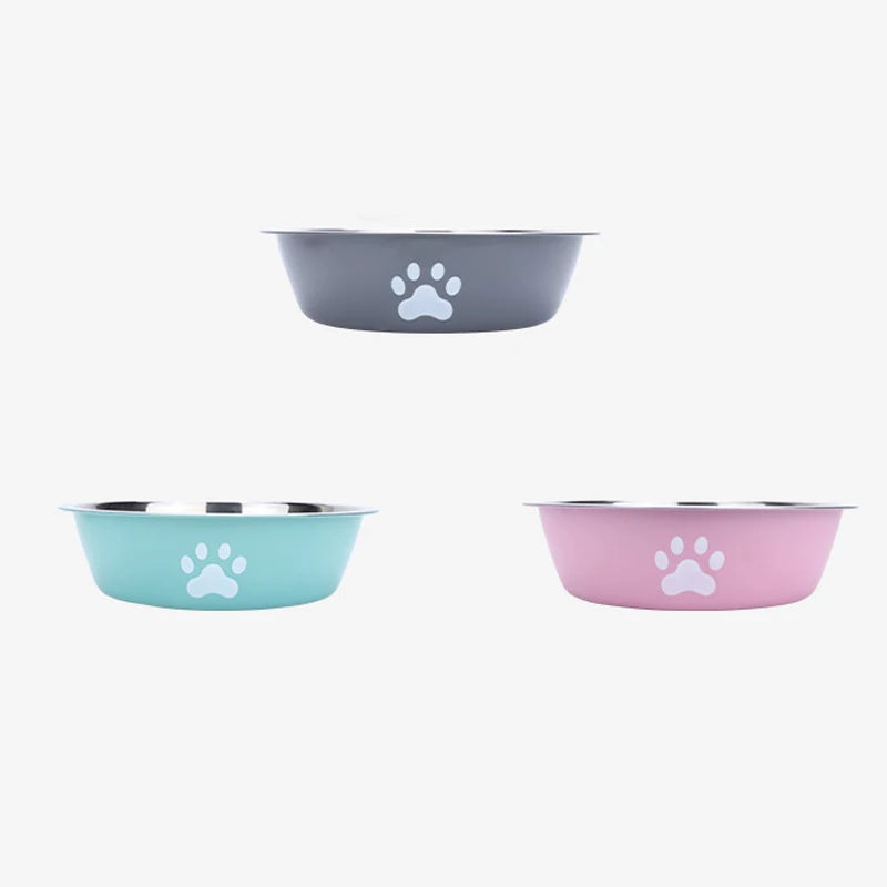 Stainless Steel Dog Bowl with Paw Print Design – Anti-Slip Silicone Base, Cat & Dog Feeding/Water Bowl