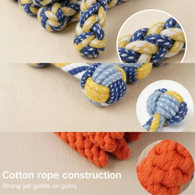 Dog Rope Chew Toys for Small & Medium Dogs, Plant-Dyed Cotton, Teeth Cleaning Toys, Carrot, Corn & Dumbbell Shapes