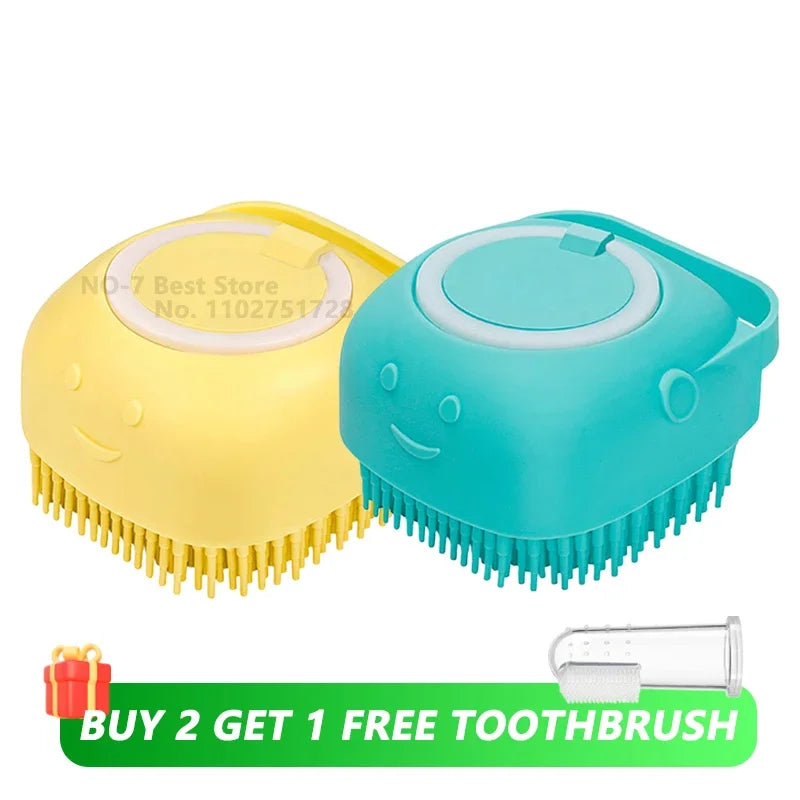 2-in-1 Pet Massage & Shower Brush – Soft Silicone Bristles with Shampoo Dispenser for Dogs