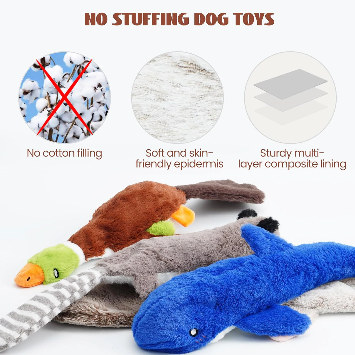 Squeaky Dog Toys No Stuffing, Crinkle Plush Puppy Toys for Small Medium Large Dogs, Interactive Boredom Toys