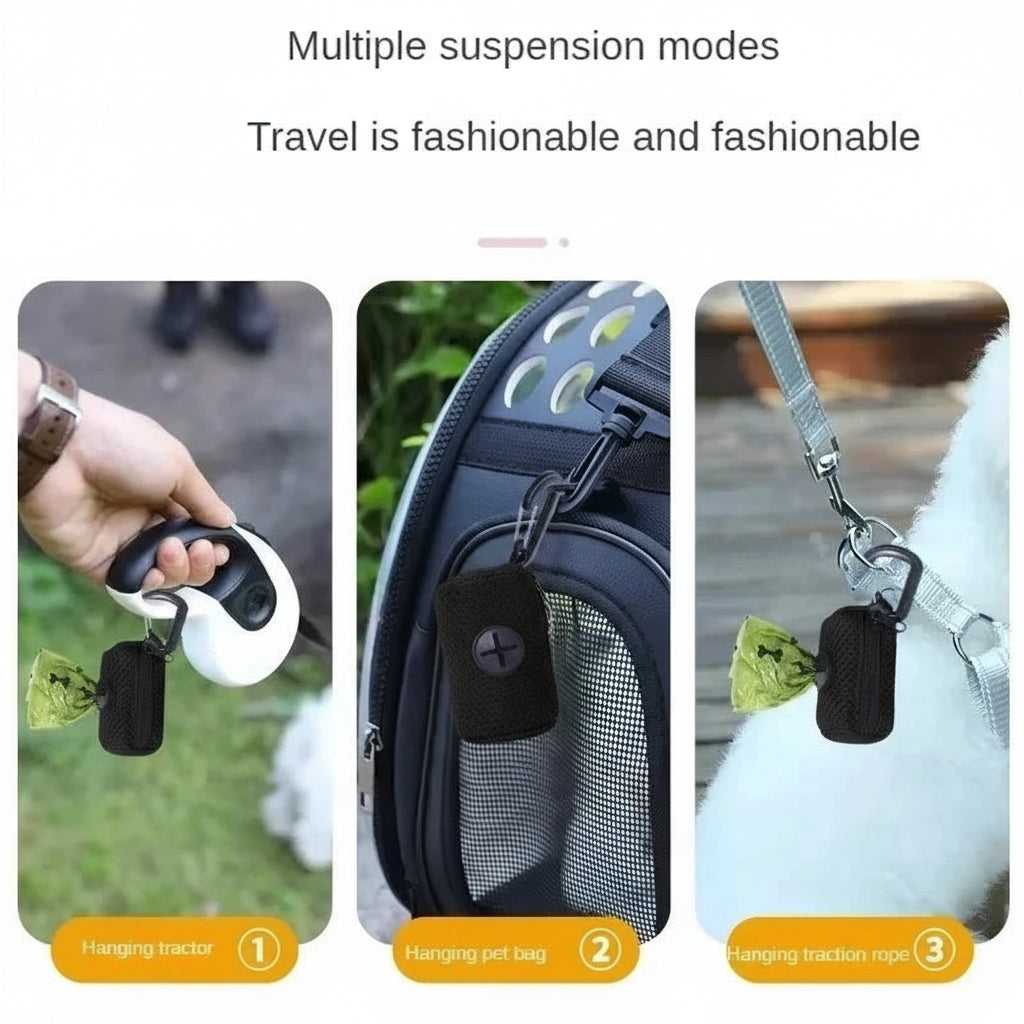 Dog Poop Bag Dispenser – Hanging Poop Bag Holder with Leash Attachment, Includes Bags, Pet Supplies for Walking
