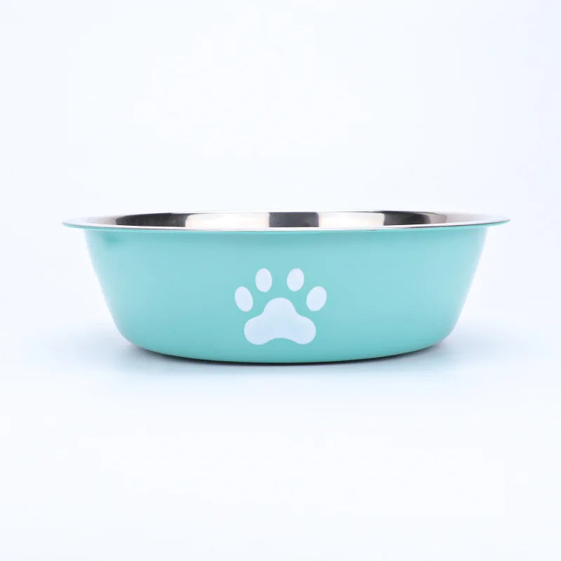 Stainless Steel Dog Bowl with Paw Print Design – Anti-Slip Silicone Base, Cat & Dog Feeding/Water Bowl