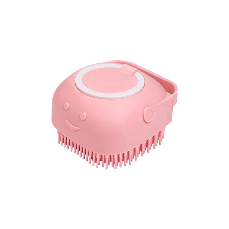 2-in-1 Pet Massage & Shower Brush – Soft Silicone Bristles with Shampoo Dispenser for Dogs