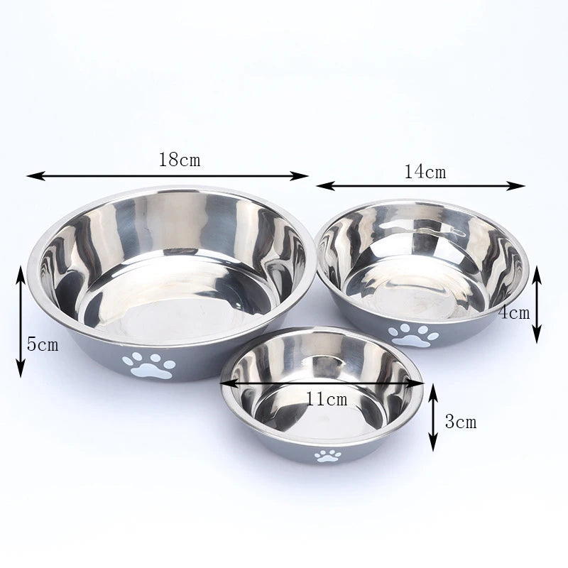 Stainless Steel Dog Bowl with Paw Print Design – Anti-Slip Silicone Base, Cat & Dog Feeding/Water Bowl