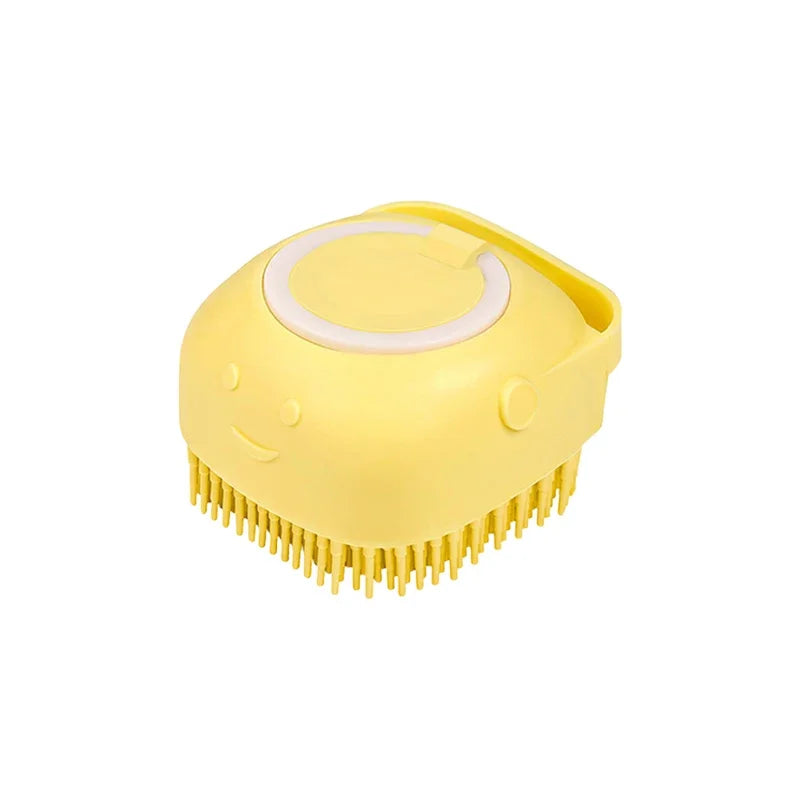 2-in-1 Pet Massage & Shower Brush – Soft Silicone Bristles with Shampoo Dispenser for Dogs