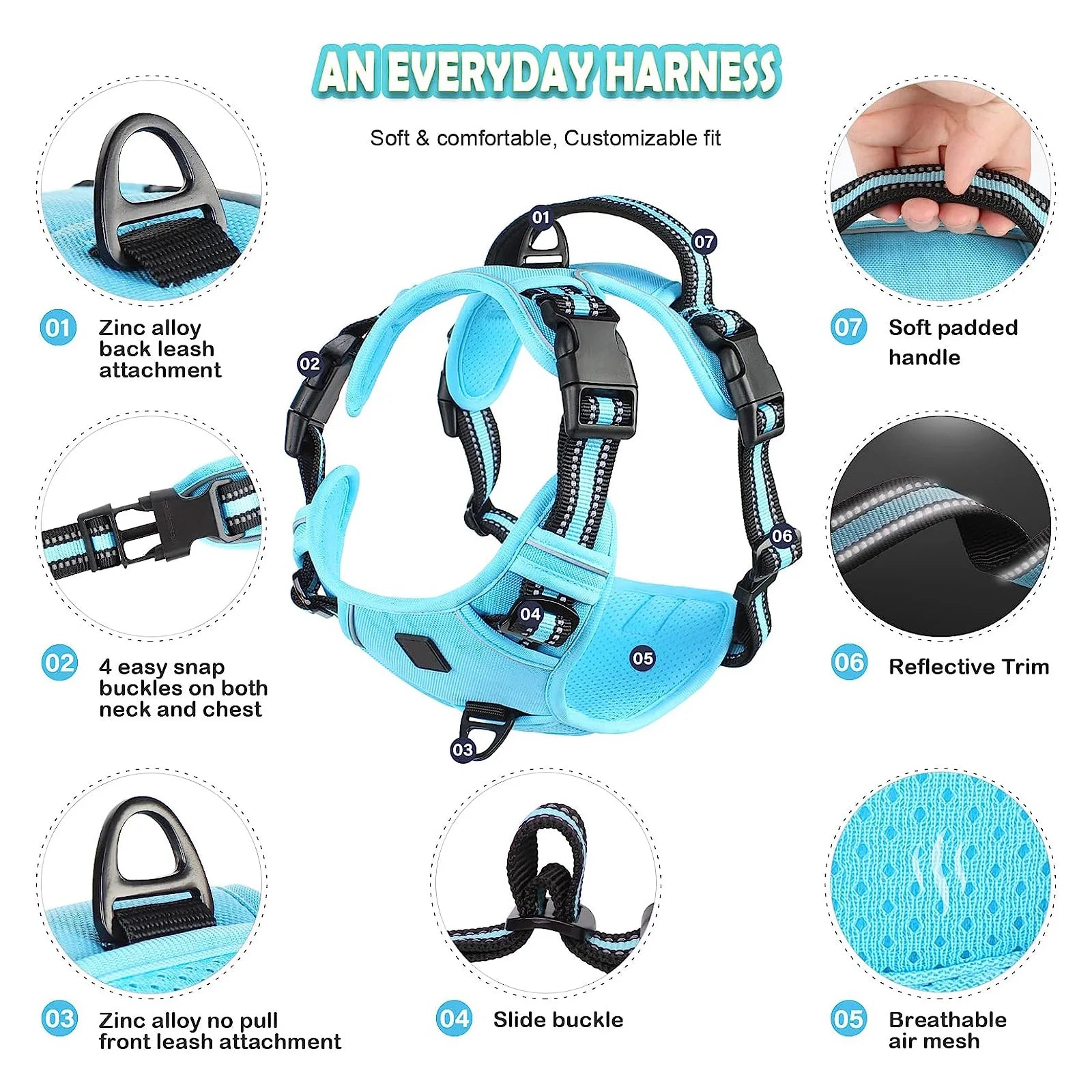 No Pull Dog Harness – Reflective Adjustable Pet Vest with Front Clip & Control Handle