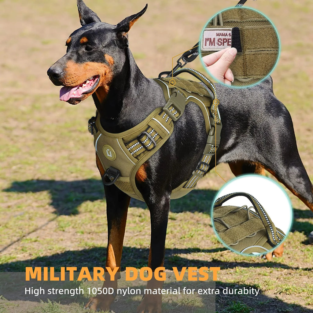 Tactical Dog Harness – No Pull Adjustable MOLLE Vest for Medium & Large Dogs
