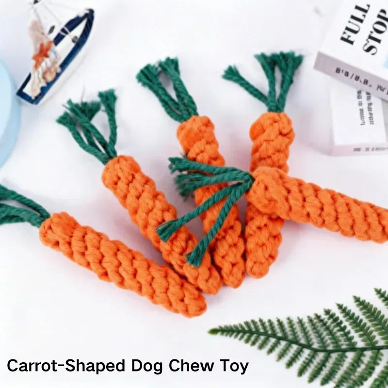 Dog Rope Chew Toys for Small & Medium Dogs, Plant-Dyed Cotton, Teeth Cleaning Toys, Carrot, Corn & Dumbbell Shapes
