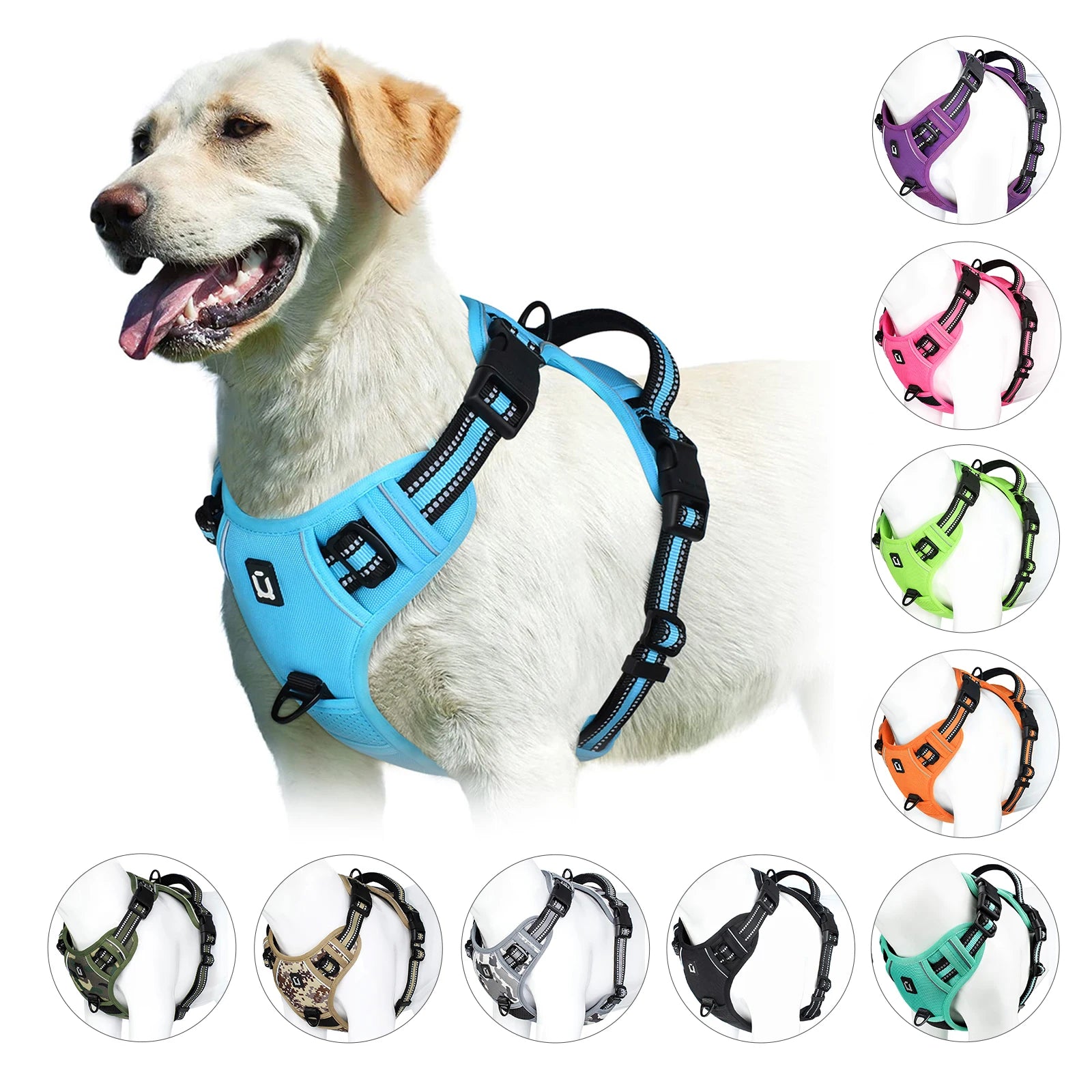 No Pull Dog Harness – Reflective Adjustable Pet Vest with Front Clip & Control Handle
