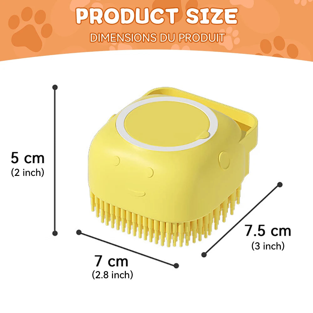 2-in-1 Pet Massage & Shower Brush – Soft Silicone Bristles with Shampoo Dispenser for Dogs