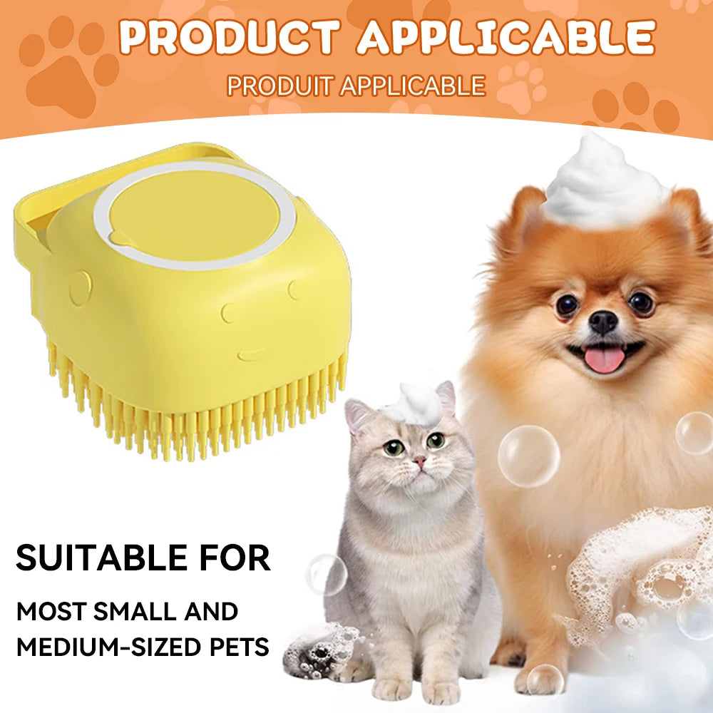 2-in-1 Pet Massage & Shower Brush – Soft Silicone Bristles with Shampoo Dispenser for Dogs