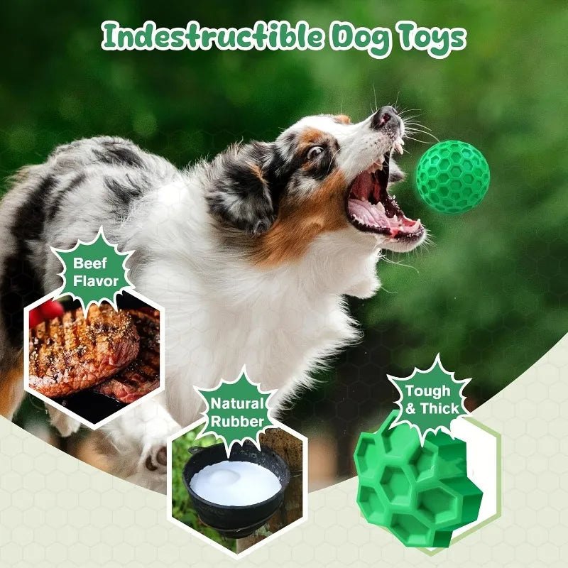 Durable Rubber Dog Chew Ball, Squeaky Toy for Aggressive Chewers, Beef Flavor