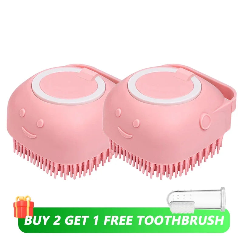 2-in-1 Pet Massage & Shower Brush – Soft Silicone Bristles with Shampoo Dispenser for Dogs